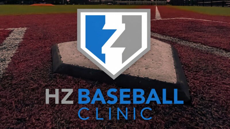 HZ Baseball Clinics logo over a baseball home plate